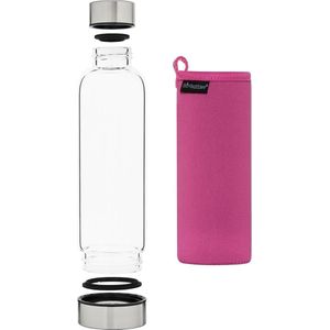 Bo-Bottle 500S incl. roze jacket - 500 ml - Glazen drinkfles - Zeer sterk borosilicaatglas - Geschikt voor koude & warme dranken - Duurzaam cadeau
