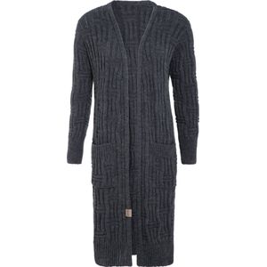 Knit Factory Bobby Lang Gebreid Vest - Cardigan voor de herfst en winter - Donkergrijs damesvest - Lang vest tot over de knie - Grof gebreid vest uit 30% wol en 70% acryl - Antraciet - 36/38 - Met steekzakken