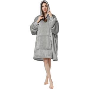 Nivard Hoodie Deken Met Mouwen - Knuffeldeken - Fleece Blanket - Dames - Heren - Kinderen - Plaid - Onesie - Extra Zacht & Warm - Grijs