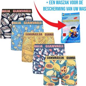 Gianvaglia - Heren Boxershorts + Waszak - 5-Pack - Maat XL - Fastfood Edition - Katoen