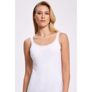 2 Pack ilke® Dameshemd met Spaghettihemdjes van Stretch Katoen – Luxe Comfort met Kant-Wit-Maat XL