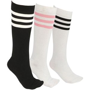 LIEVE SOKKEN Kniekousen voor dames – Set van 3 paar – Zwart, Wit & Roze – Maat 37-41