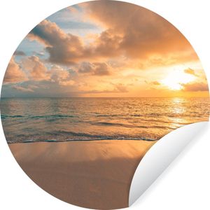 Behangcirkel - Zand - Zee - Zon - Wolken - 80x80 cm - Zelfklevend behang - Behangsticker - Behang zelfklevend - Rond behang - Wanddecoratie cirkel