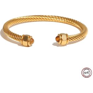 Soraro Gold Bangle Tijgeroog Natuursteen | 18K Golplated | Armband | Natuursteen | Dames Armband | Vrouwen Armband | Elegante Armband | Cadeau Voor Haar | Verjaardag Cadeau