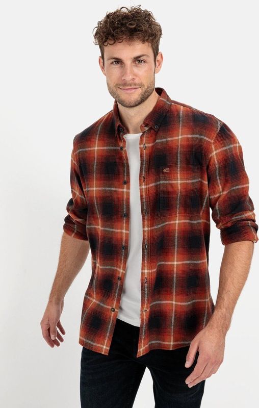 camel active - Langarmhemd - Rood Zwart - Ruitpatroon