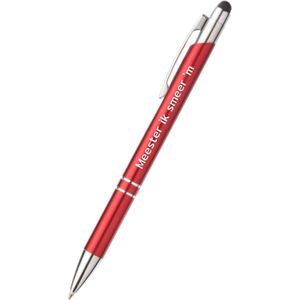 Akyol - meester ik smeer 'm pen - rood - gegraveerd - Leraar - collega - pen met tekst - leuke pennen - grappige pennen - werkpennen - stagiaire cadeau - cadeau - bedankje - afscheidscadeau collega - welkomst cadeau - met soft touch - met soft touch