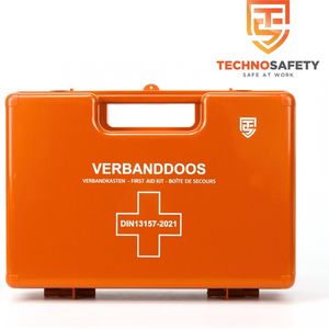 Technosafety EHBO Verbandkoffer - Europees goedgekeurd - Verbanddoos BHV - Incl. wandhouder en bevestigingsmateriaal - Noodpakket