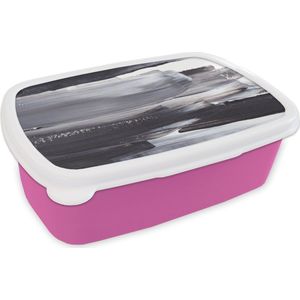 Broodtrommel Roze - Lunchbox - Brooddoos - Verf - Zwart - Design - 18x12x6 cm - Kinderen - Meisje