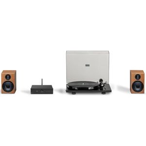 Pro-Ject True Hifi Stereo Set E Phono - Platenspeler - Stereo Versterker- Twee Boekenplank Speakers- Zwart/Zwart/Walnoot