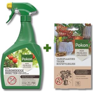 Pakket: Pokon Tegen Hardnekkige Insecten Insect-Plus Spray 750ml + Pokon Bio Vangplaatjes 15 stuks - Effectieve trips bestrijding - Werkt ook tegen witte vlieg