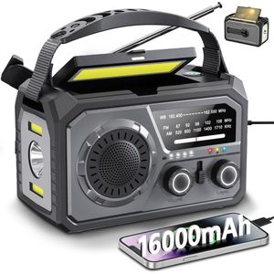 Zonne-energie Noodradio - Grijs - 16000 mAh - NOAA-Weeralarm - Handdynamo - Draagbare AM/FM-Radio