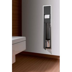 Inbouwkastmodule voor gastentoilet - wc kast met toiletpapierhouder en toiletborstelhouder - Push to Open - zwart badkamerkasten hoog