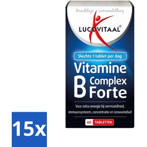 15 x Lucovitaal - Vitaminen - Vitamine B Complex Forte - 60 Tabletten - Vermoeidheid - Stofwisseling - Foliumzuur - Biotine