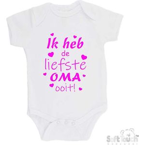100% katoenen Romper ""Ik heb de liefste Oma ooit!"" Moederdag Meisjes Katoen Wit/Fluor pink Maat 62/68