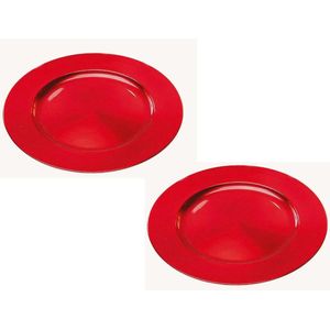 Set van 4x stuks ronde diner onderborden rood van kunststof 33 cm