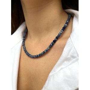 Edelsteen Serie Lapis Lazuli Ketting - Zilver Gedetailleerd Ketting - Dames Ketting - Cadeau