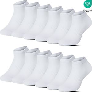 12 Paar Sneakersokken Enkelsokken Sportsokken Casual - Zakt niet af - Katoen - Wit - Maat 43-46 - Heren Dames Unisex - Zomersokken - Lage Sokken B-6102