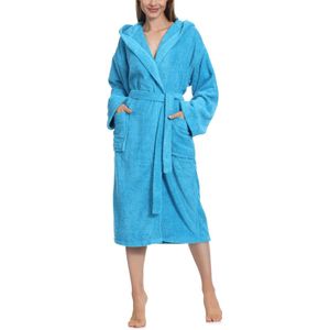 Ladeheid Dames Badjas met Capuchon - 100% Katoen - Wasmachine bestendig - Badstof – Turquoise – XL – LA-LA40-102-DG