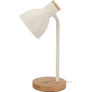 Home & Styling Tafellamp/bureaulampje Design Light - hout/metaal - wit - H36 cm - Leeslamp