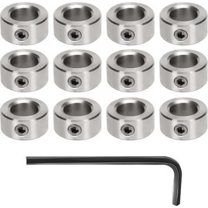 12 stuks stelringen met binnenzeskant - 8 mm - staal - schroefdraadborgring - diepteaanslagringen - as en kruiwagenwiel - CNC - 3D-printer .