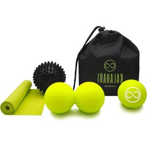 Massagebal SET 4 in 1 plus E-boek met oefeningen - Dubbele bal Lacrosse Elastische Band - Triggerpointtherapie Myofasciale Massage massage bal voeten