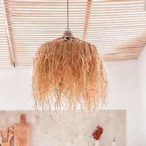 Set (M+L) Raffia Lamp met Lange Franjes | Lampenkap | Hanglamp KAWI
