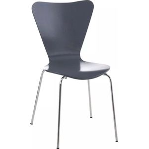 In And OutdoorMatch Bezoekersstoel Juliana - eetkamerstoel - Donkergrijze houten zitting - chromen poten - Zithoogte 45 cm - Stapelbaar - makkelijk schoon te maken - set van één - modern