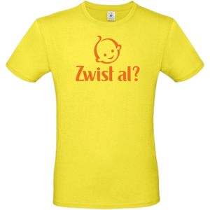 T- shirt solar yellow met opdruk Zwist al? maat S ( grappige Friese tekst ) van Shirtmakelaar