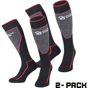 Premium Skisokken Dames & Heren - 2-paar - Maat 39-42 - 40% Merino Wol - Thermo Skisokken - Wintersport - Ski sokken - Warme Voeten - Zwart - 94Activewear