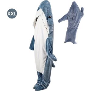 Nivard Hoodie Deken Met Mouwen - Fleece Blanket - Dames - Heren - Kinderen - Plaid - Knuffeldeken - Onesie - Extra Zacht & Warm - Haai - Maat L