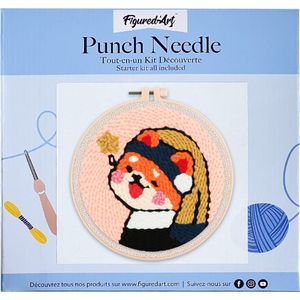 Figured'Art Punch Needle Kit voor Volwassenen en Kinderen - Meisje met de Parel - Perfect voor Beginners. Compleet klaar-om-te-borduren set, maat 20x20 cm met ronde frame