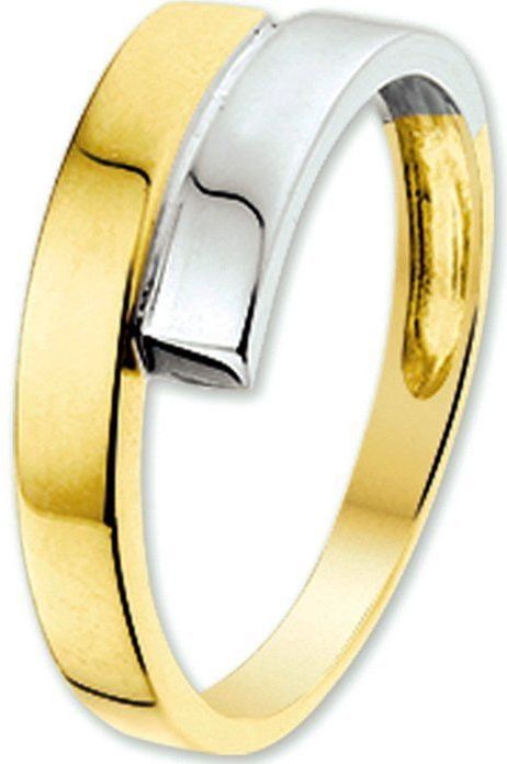 Ring - Bicolor - Wit- en Geelgouden Ring - Gepolijst - Voor Dames