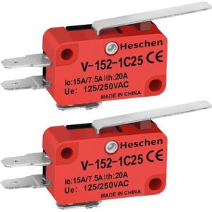 Microschakelaar SPDT Korte Scharnierhendel 20A 250VAC - 2 Pack