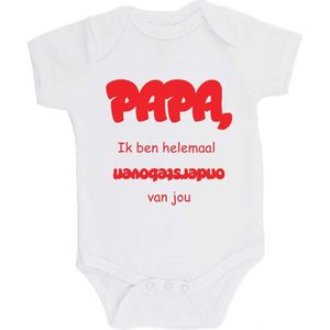 100% katoenen Romper bedrukt met grappige tekst Kado Cadeau Kraamkado Kraamcadeau Vaderdag ""Papa, ik ben helemaal ondersteboven van jou"" Unisex Katoen Wit/rood Maat 56/62