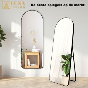 Luxaliving Passpiegel - Half Ovaal - Black - Metaal - Veiligheidsglas - Naadloos - Passpiegel 160x50cm - Staande Spiegel - Wandspiegel met haken - Slaapkamerspiegel - Hangspiegel - Wandspiegel