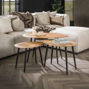 LifestyleFurn Organische Salontafel Lyda - Acacia - Set van 3 stuks