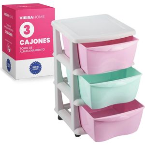 Opbergkast met 3 Laden en Wielen - Multifunctionele Opbergruimte voor Bureau, School, Badkamer en Woonkamer - 63 x 40 cm - Hard Plastic (Roze)