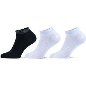 Teckel sneakerdamessokken - lurex zwart/wit- 3-pack - 36/42