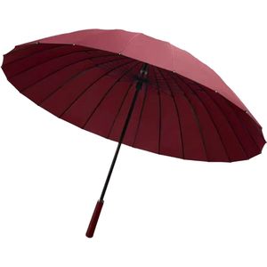 Grote Reizen Golf Bumbershoot- Stok Paraplu 24Ribs met Lederen Handvat - Sterk Winddicht - Glasvezel Handleiding Oversized voor Mannen Vrouwen - Rood .