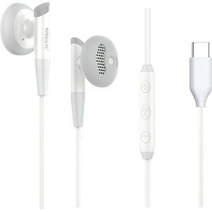 Ntech - oordopjes met Draad - NT - 04 Wit - USB C Geschikt voor iPhone 17 / 17 Pro Max / Air / 16 / 16 Pro Max /15 / 15 Pro Max - Samsung S25/ S25 Ultra/S25 FE/A56/A36/A26 Oortjes met Draad - USB-C Aansluiting - In-Ear Oordopjes - Bedrade Oortjes