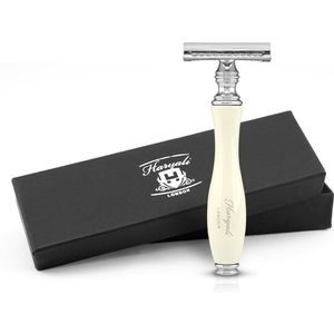 Haryali London Classic Double Edge (DE) veiligheidsscheermes verchroomd met gesloten kam voor heren en dames, Inclusief 5 Mesjes ( Off-White)