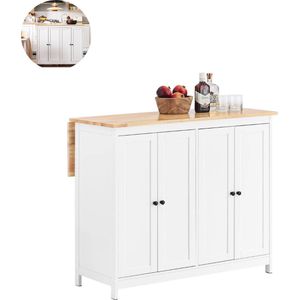 Keukeneiland - Verplaatsbaar - Keukenkast - Dressoir - Organizer - Kasten - Houten Werkblad - Lade - Wit