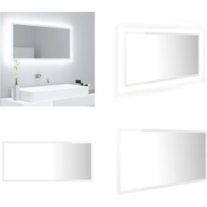 vidaXL Badkamerspiegel LED 90x8-5x37 cm acryl hoogglans wit - Spiegel - Spiegels - Badkamerspiegel - Badkamerspiegels
