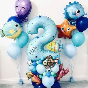 Under The Sea Ballon - 2 Jaar - 43 stuks - Vissen - Verjaardag Versiering / Feestversiering - Kinderfeestje - Onderwater Feestje - Dieren - Helium ballon - Blauwe ballon - Happy Birthday - Bubbels - Water ballon -