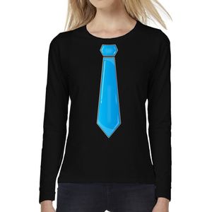 Bellatio Decorations Verkleed shirt voor dames - stropdas blauw - zwart - carnaval - foute party XS