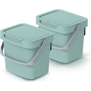 Keden GFT aanrecht afvalbak - 2x - mintgroen - 3L - afsluitbaar - 19 x 17 x 15 cm - klepje/hengsel - afval scheiden