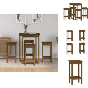 vidaXL Houten Bartafel - Grenenhout - 80 x 80 x 110 cm - Honingbruin - Set tafel en stoelen
