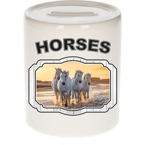 Dieren liefhebber wit paard spaarpot  9 cm jongens en meisjes - keramiek - Cadeau spaarpotten paarden liefhebber
