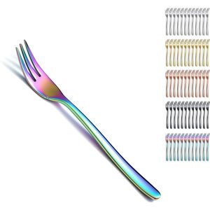 Regenboog-dessertvorken, 12 stuks, 14 cm, roestvrij staal, titanium gecoat, regenboog, dessertvorken, vorkzilver, fruitvorken, taartvorken