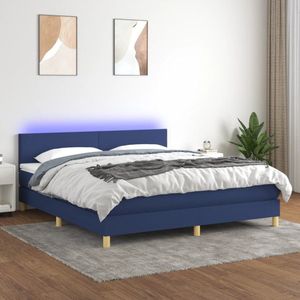 vidaXL Boxspring met LED en Matras 180x200 Blauw Boxspring Bed - Boxspring - Led Lampjes - Slaapcomfort - Tweepersoonsbed - Blauwdruk